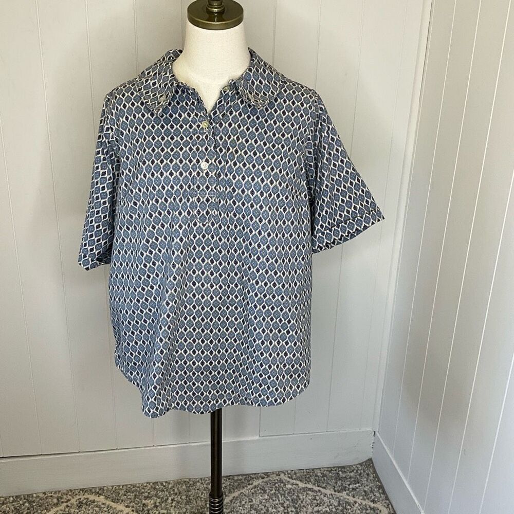 Vintage Kerrybrooke Sears Womens Size Large Polo Shirt Blue Diamond Pattern